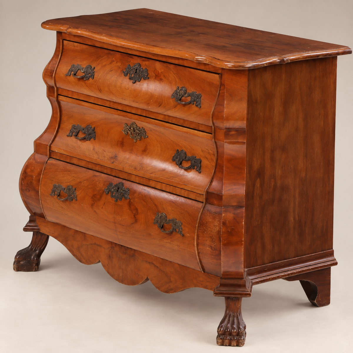 20th Century Dutch Baroque-Style Burr Walnut Bombé Chest of Drawers