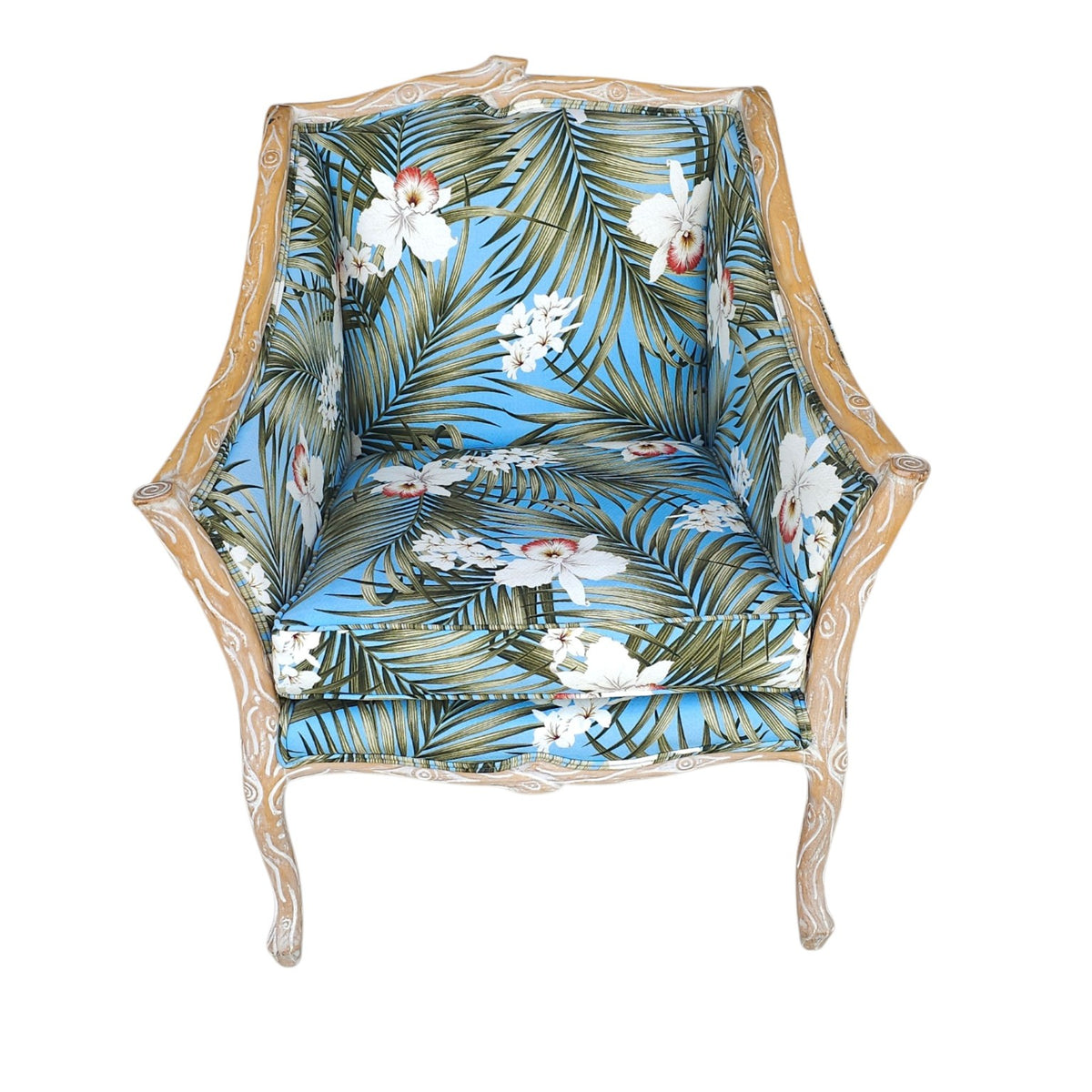 Late 20th Century–Early 21st Century Branch-Form Carved Wood Bergère Armchair with Tropical Upholstery