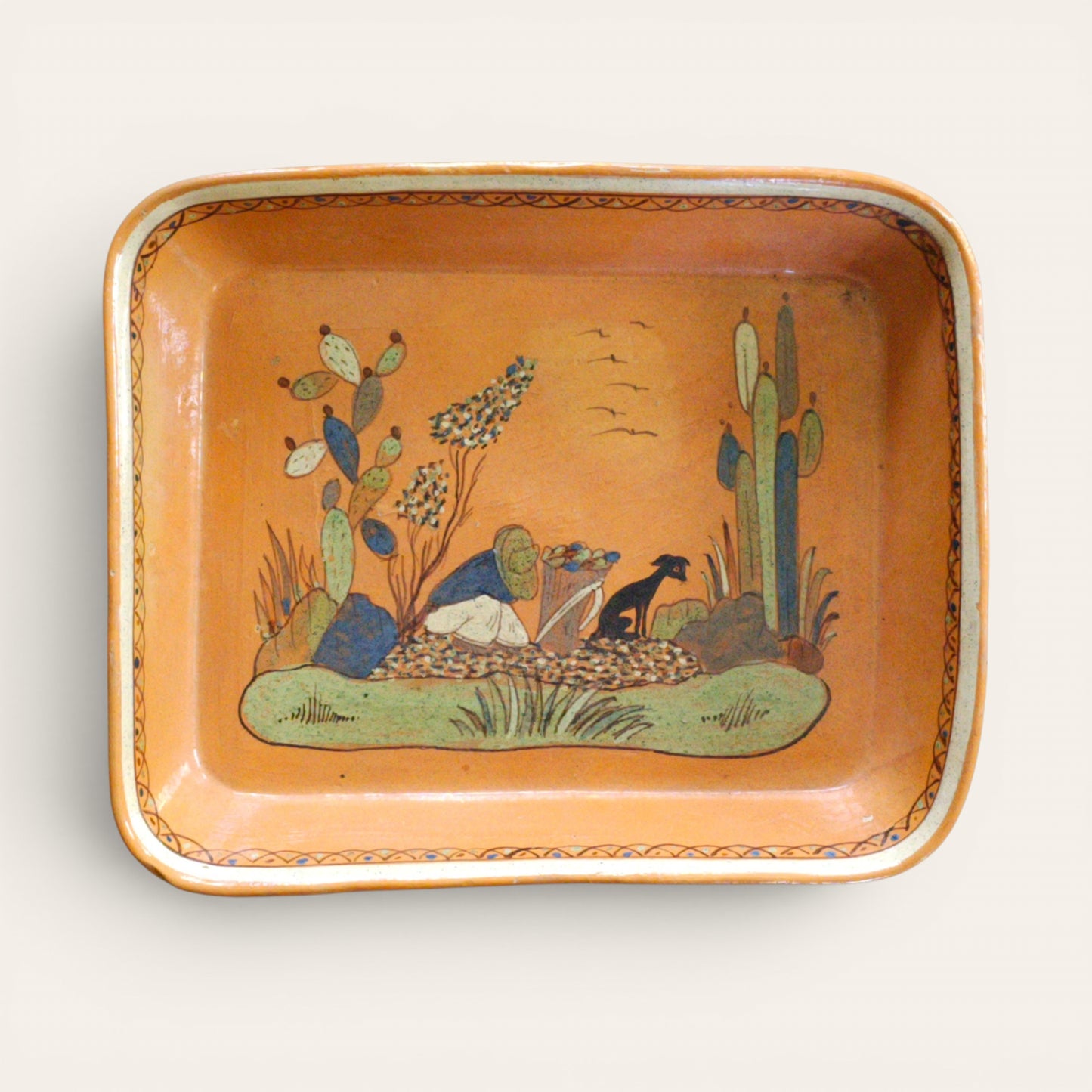 1930s–1940s Mexican Tlaquepaque Folk Art Pottery Tray