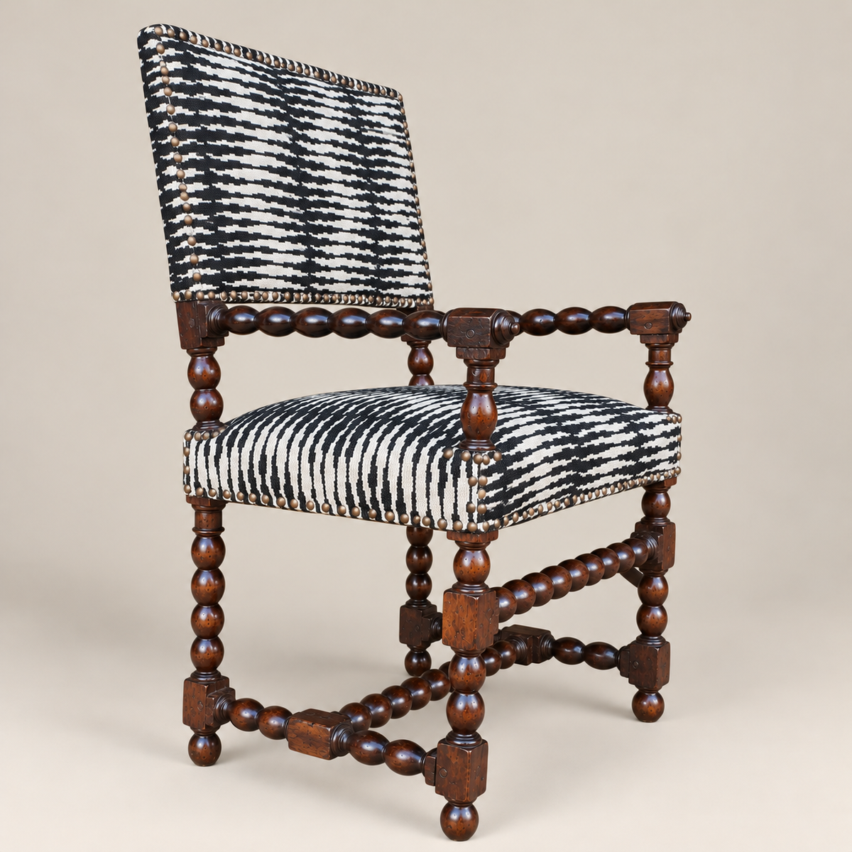 17th–18th Century Flemish Baroque Carved Wood Armchair in Castel Baobab