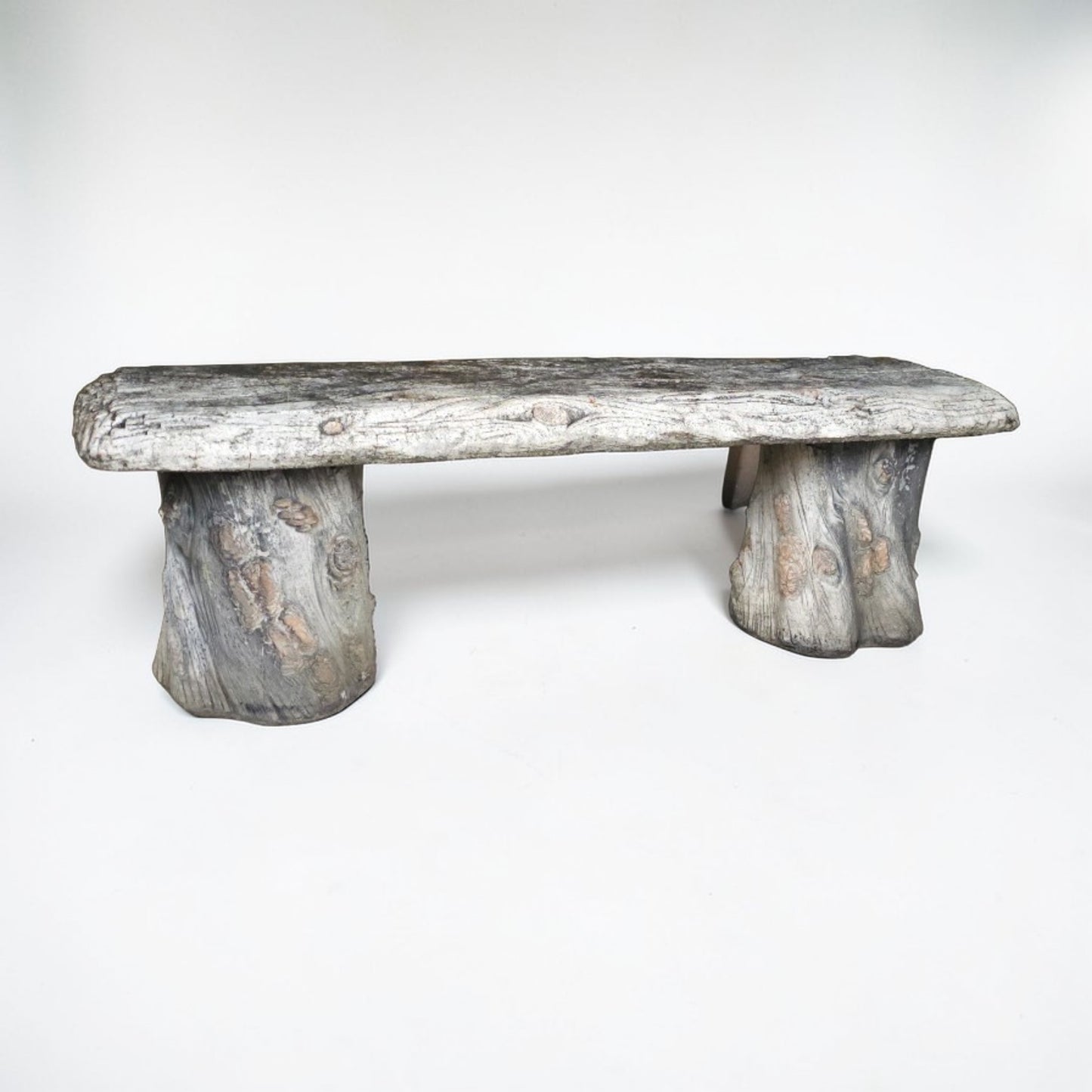 Vintage Faux Bois Concrete Garden Bench in Sculptural Tree Stump Form 54"