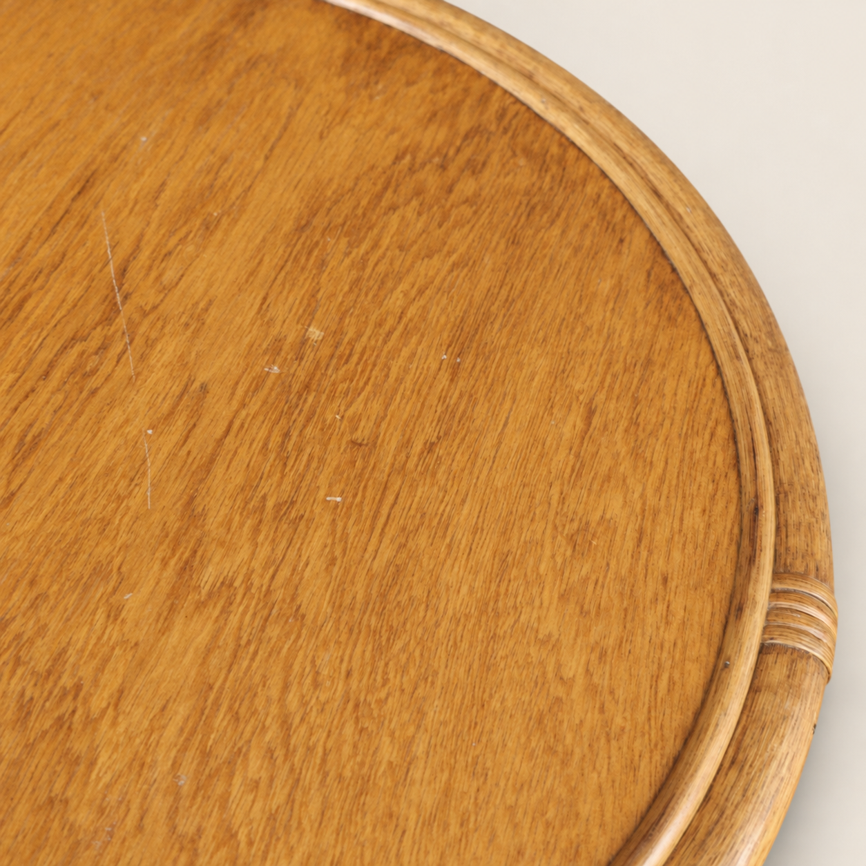 Late 20th Century Bamboo and Rattan Round Side Table with Inset Wood Top