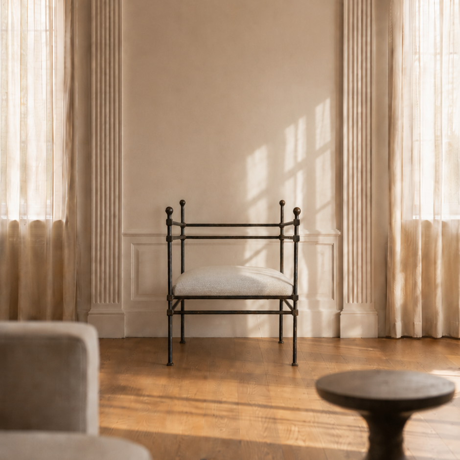Mid 20th Century Iron Throne Chair, Styled After Janus Et Cie