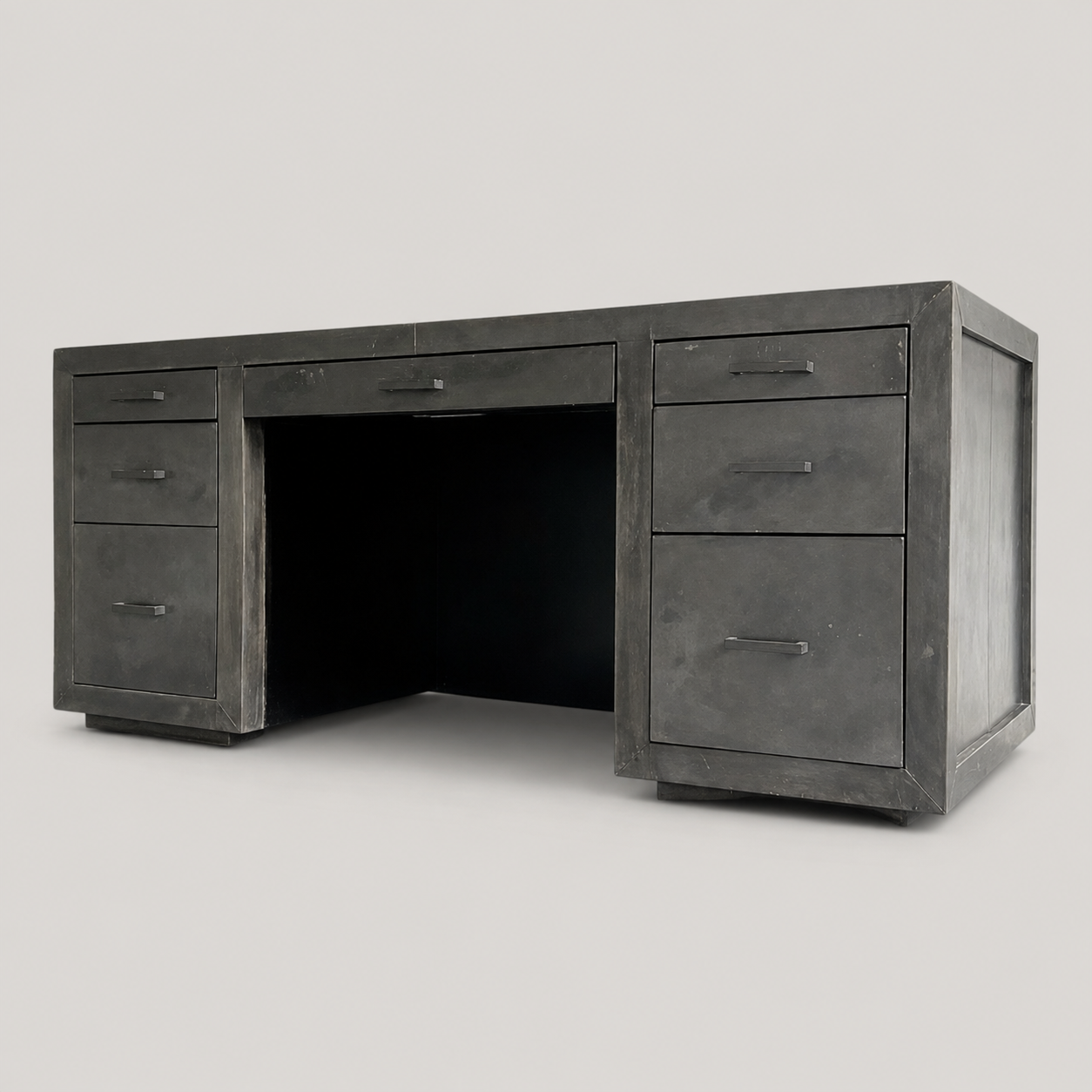 Restoration Hardware La Salle 7-Drawer Metal-Wrapped Desk in Zinc