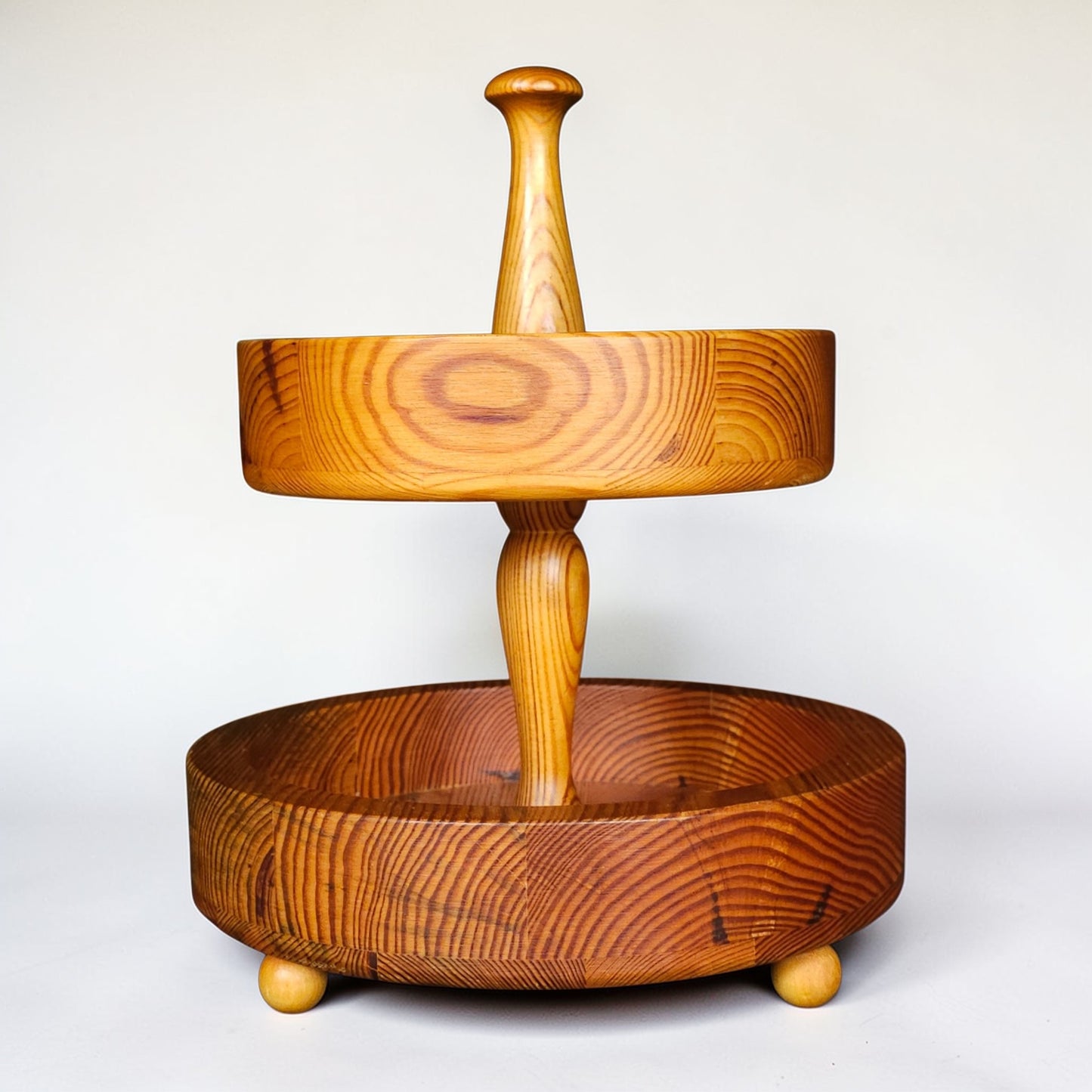 1970s Swedish Pine Two-Tier Bonbon Tray by Stig Johnsson for Smalands Slöjd