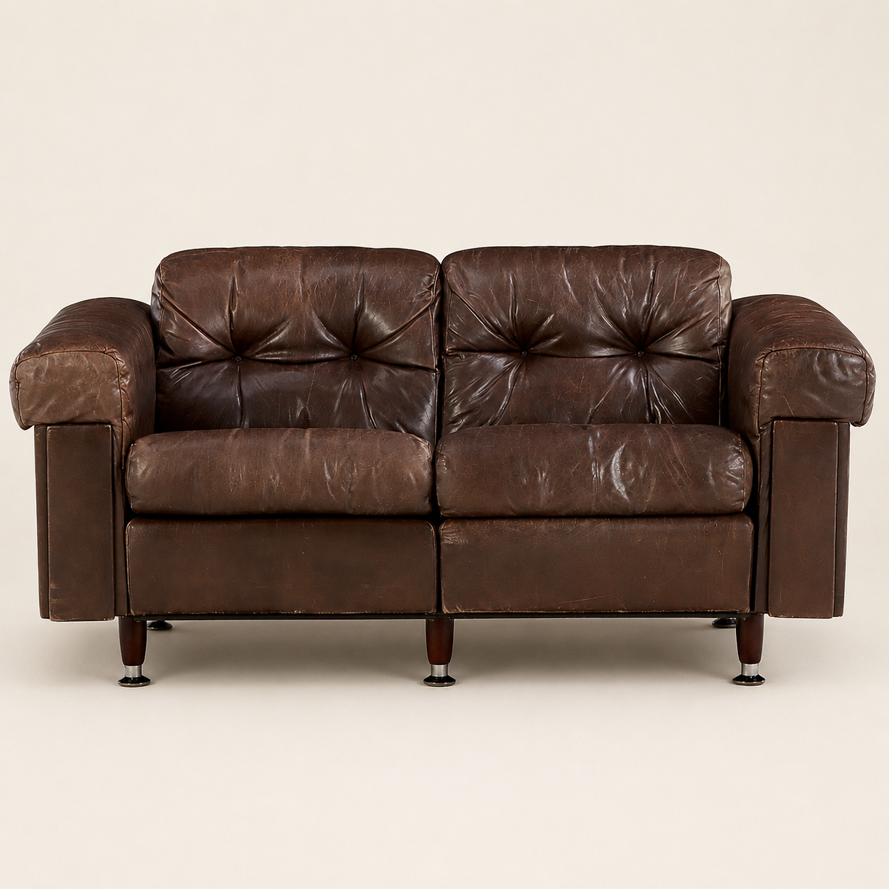 1970s Swiss Modern Leather Loveseat in the Style of De Sede