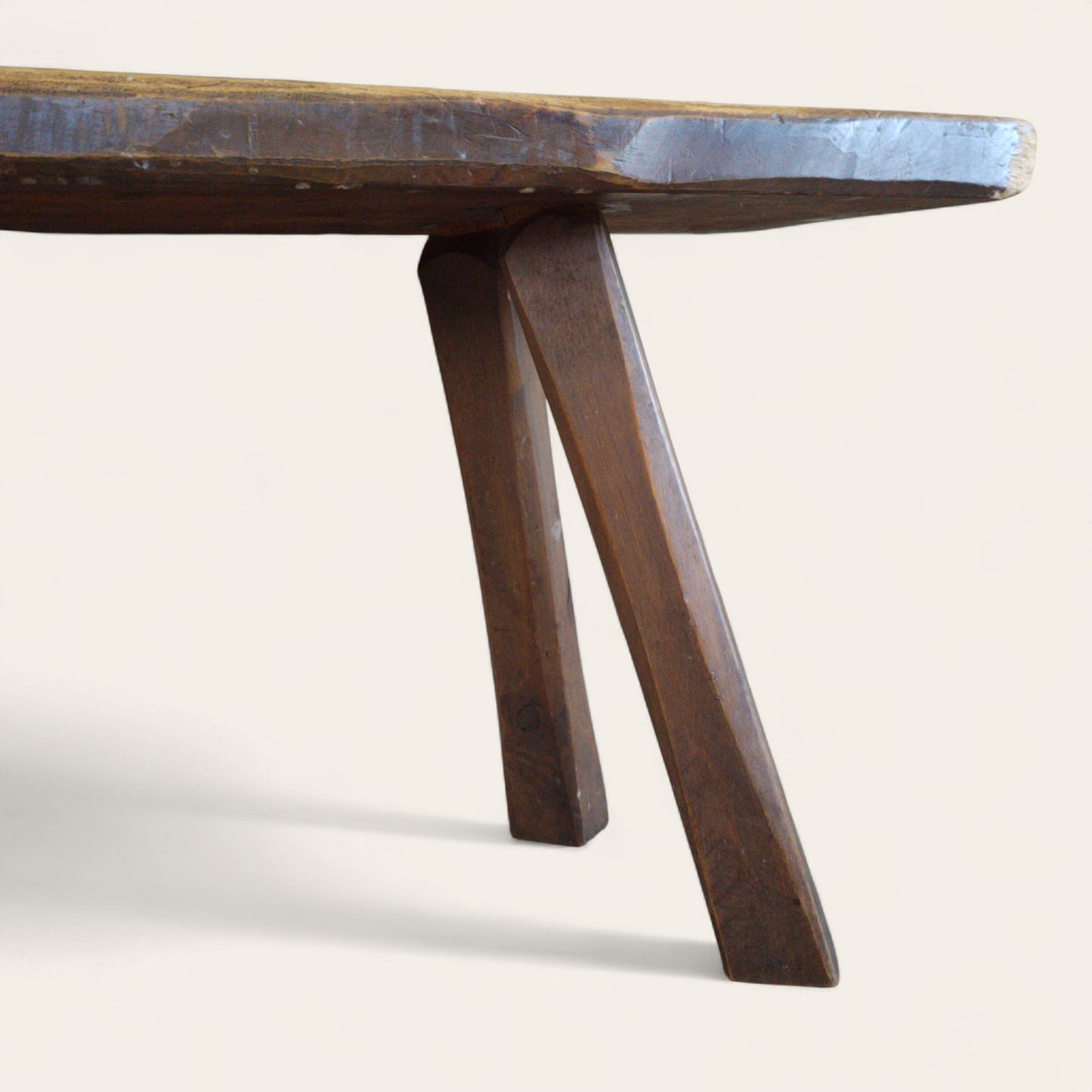 European Brutalist Style Rustic Pine Bench, Mid-20th Century