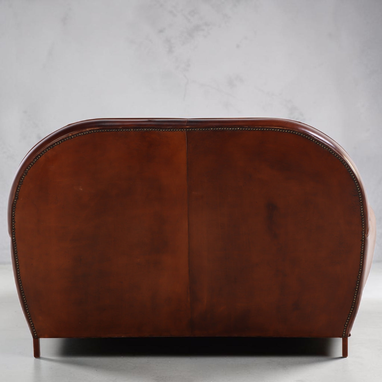 1930s Dutch Art Deco Style Round Back Leather Loveseat, Modernist Form
