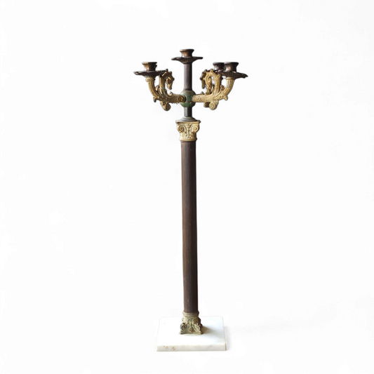 19th-Century French Neoclassical Candelabra in Iron, Gilt Bronze & Marble