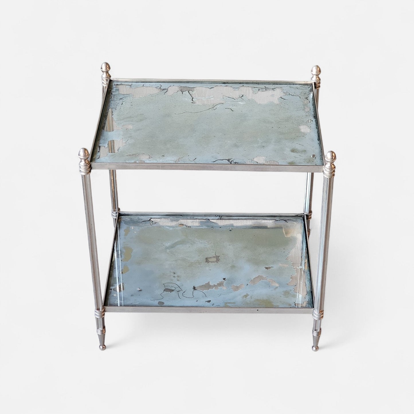 Chrome-Plated Two-Tier Side Table with Mirrored Shelves styled after Maison Jansen