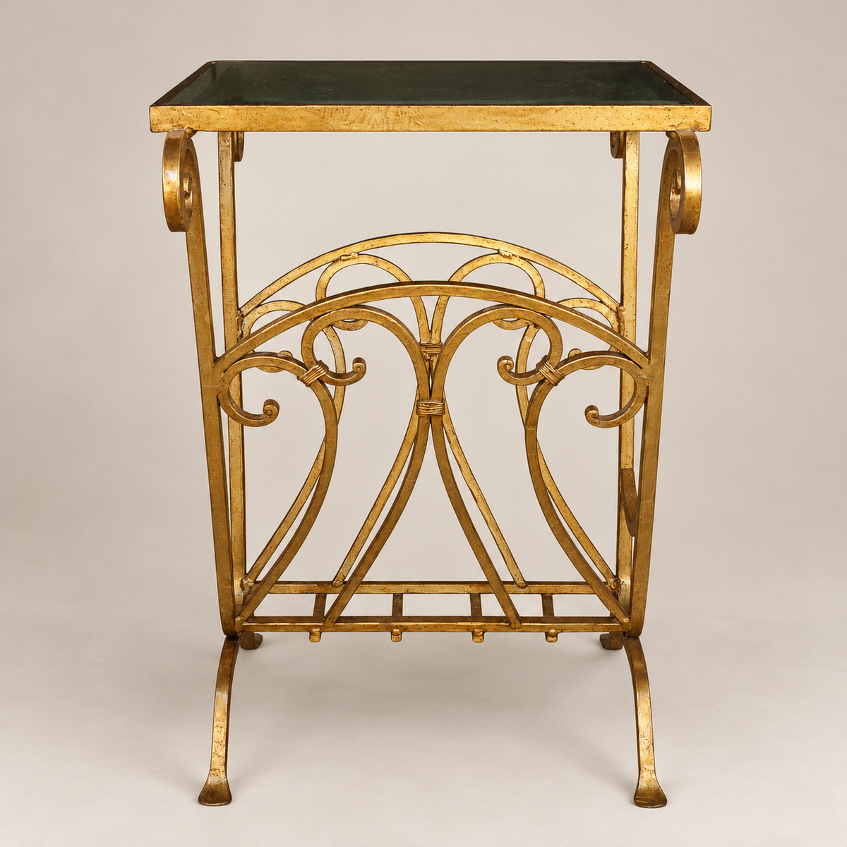 Mid-20th Century Hollywood Regency Gilt Metal Magazine Stand / Side Table with Mirrored Top