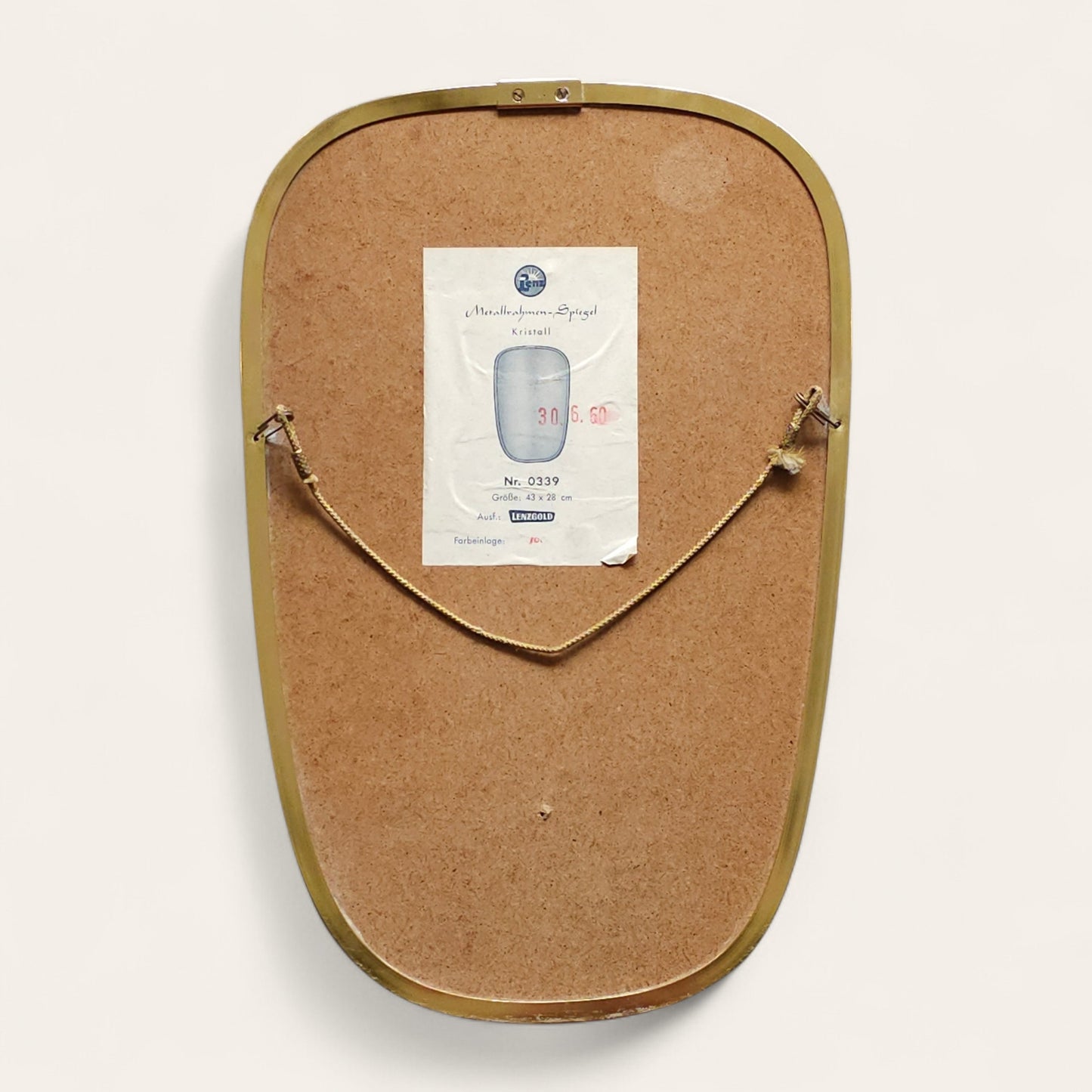 1960s German Brass Wall Mirror with Red Enamel Detail