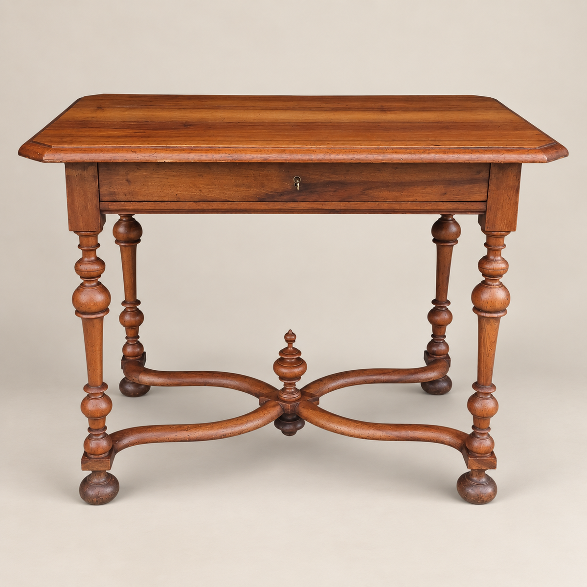 20th Century Louis XIII Style Walnut Writing Table with X-Form Stretcher
