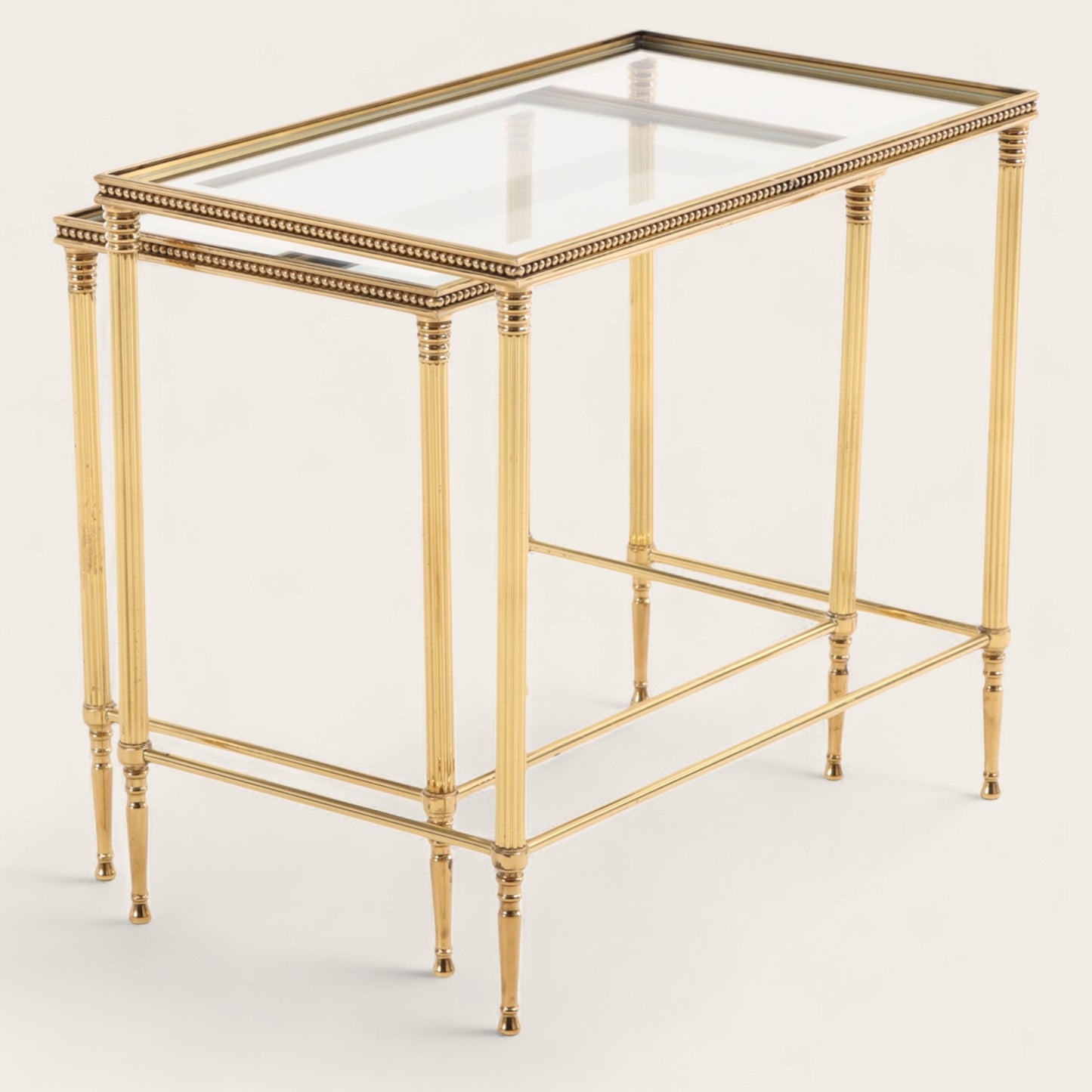 Vintage Italian Regency-Style Brass Nesting Tables with Glass Tops