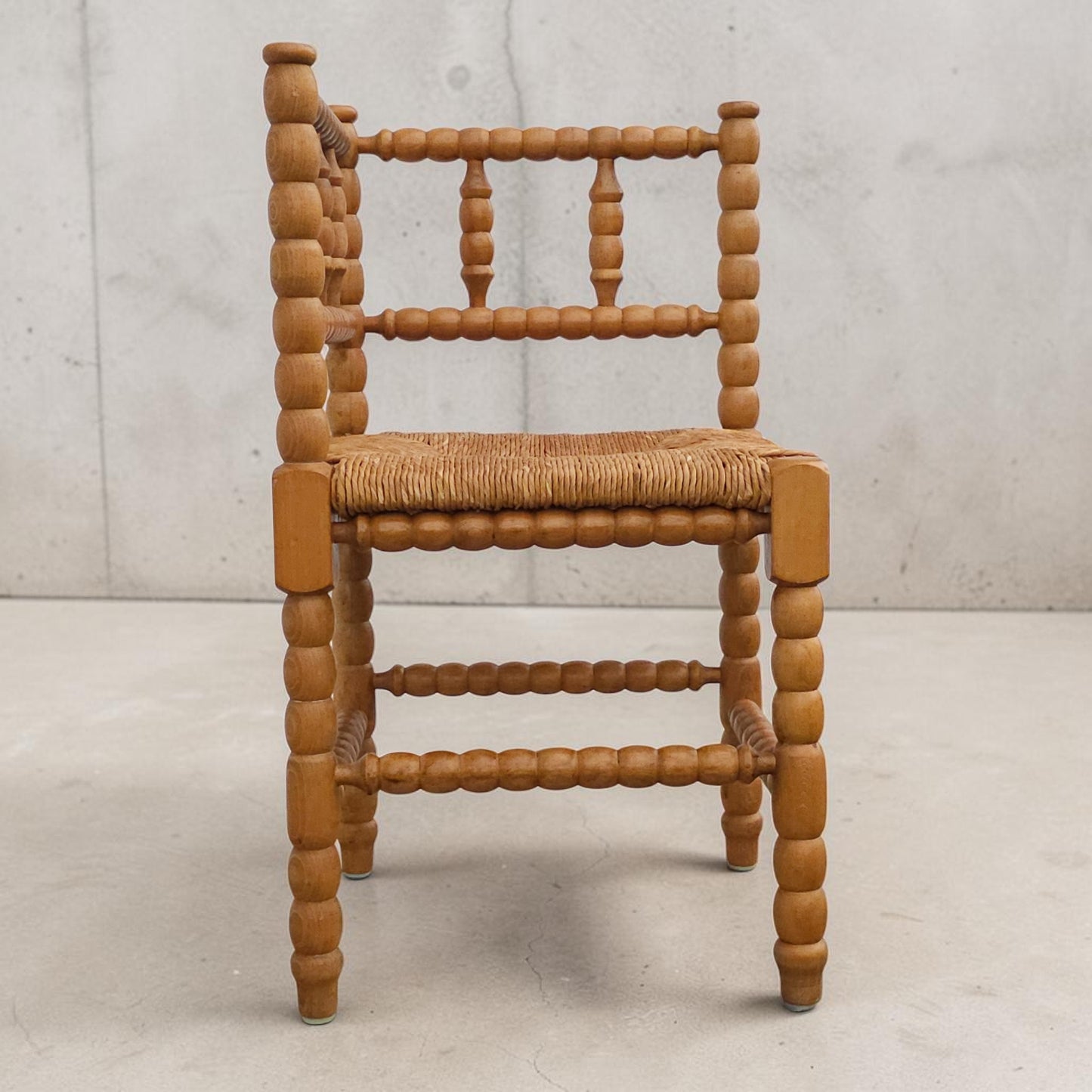1950s Dutch Bobbin Turned Corner Chair with Rush Seat