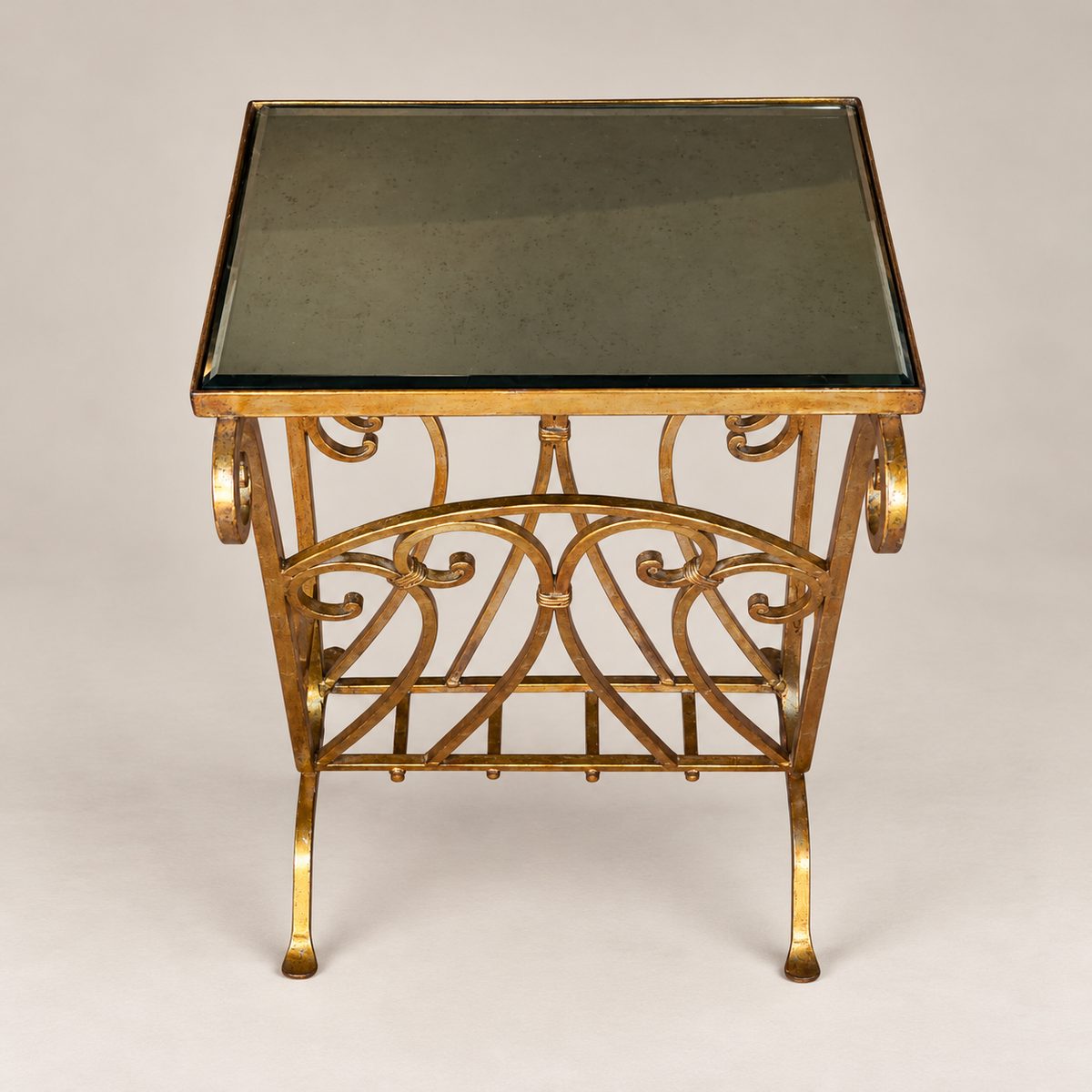 Mid-20th Century Hollywood Regency Gilt Metal Magazine Stand / Side Table with Mirrored Top
