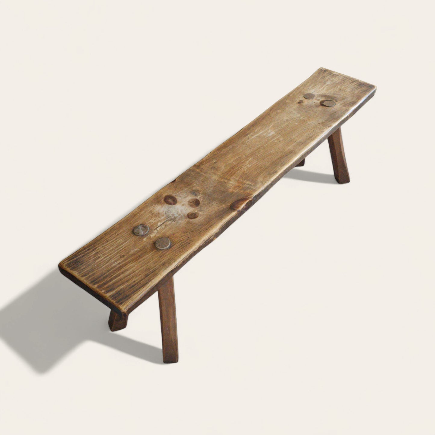 European Brutalist Style Rustic Pine Bench, Mid-20th Century