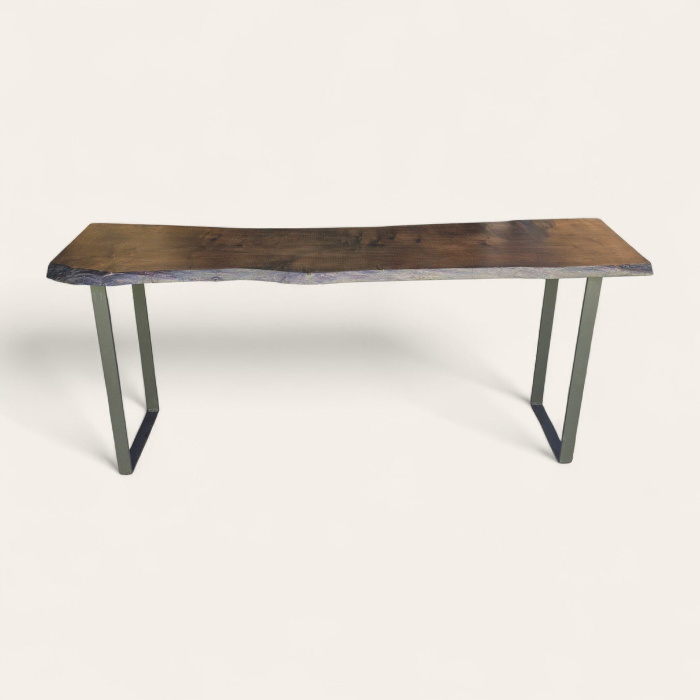 Oversized Spalted Maple Console Table with Double U-Shaped Steel Base