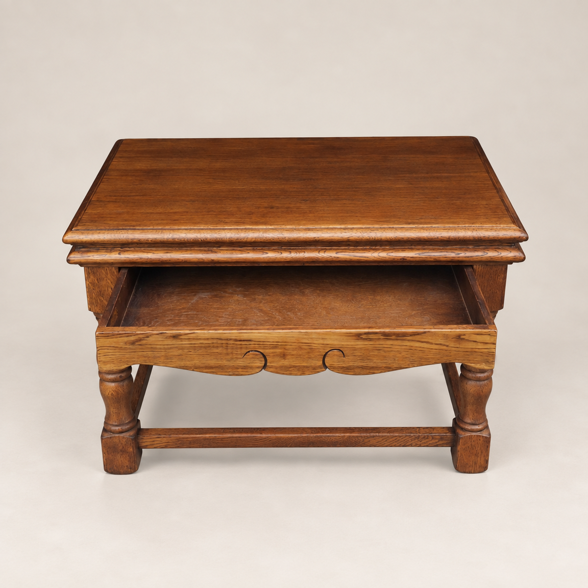 Circa 1940s English Jacobean Revival Oak Child’s Writing Desk / Side Table by Castle Furniture