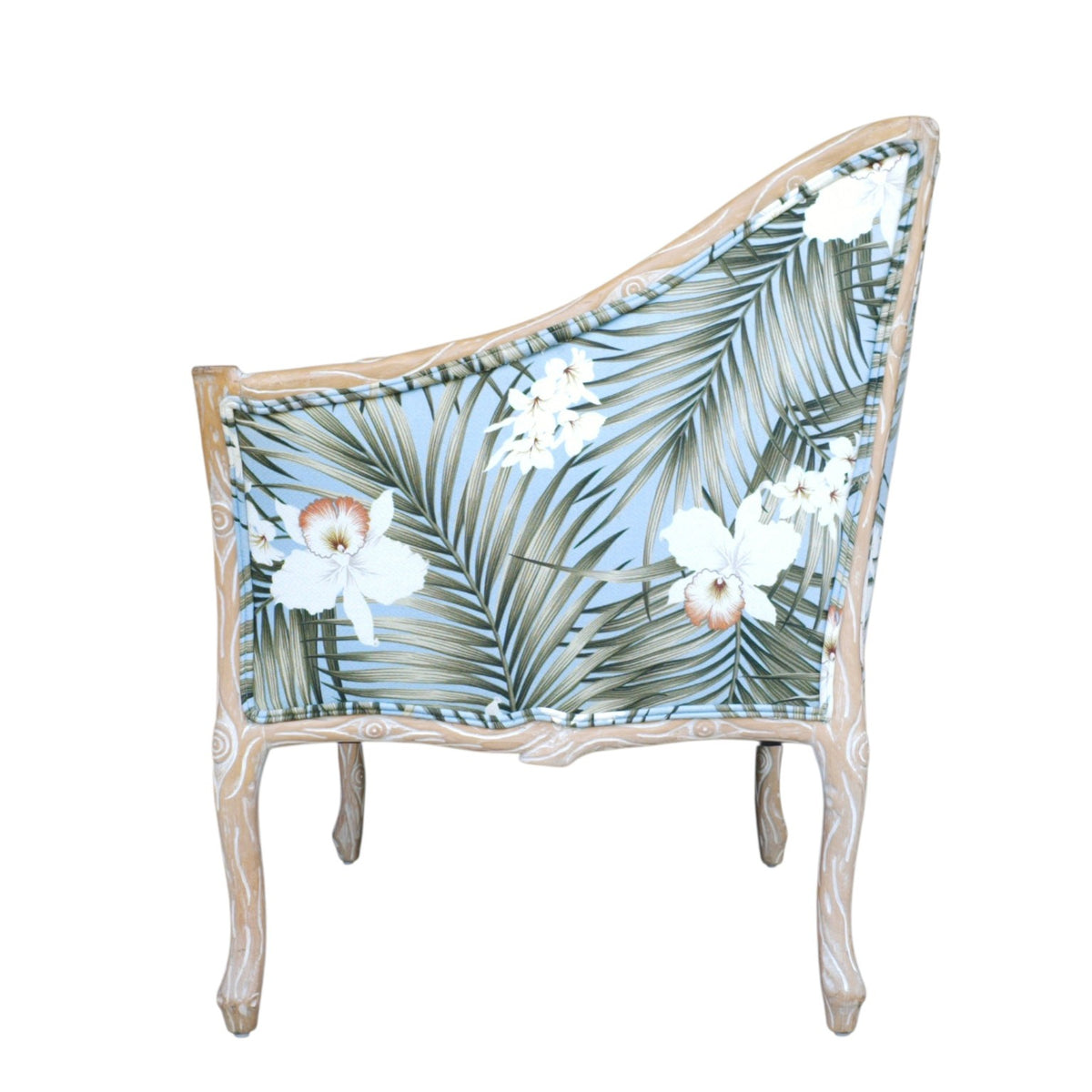 Late 20th Century–Early 21st Century Branch-Form Carved Wood Bergère Armchair with Tropical Upholstery