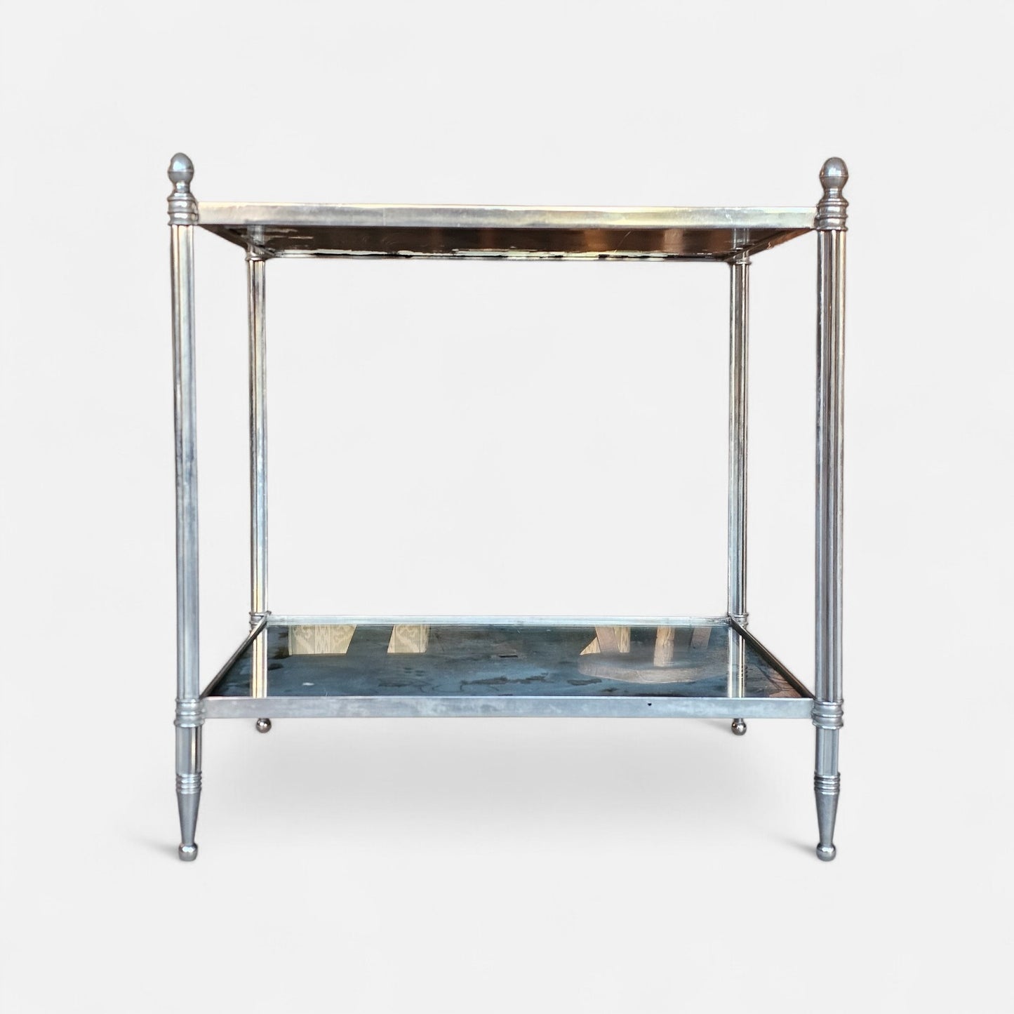 Chrome-Plated Two-Tier Side Table with Mirrored Shelves styled after Maison Jansen