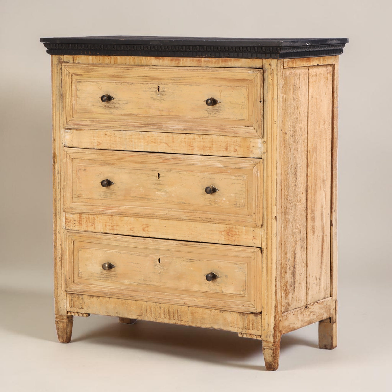 19th-Century French Pine Chest of Drawers with Painted Top