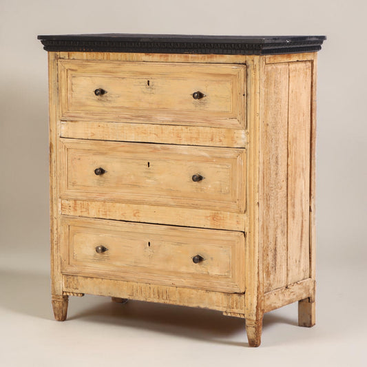 19th-Century French Pine Chest of Drawers with Painted Top