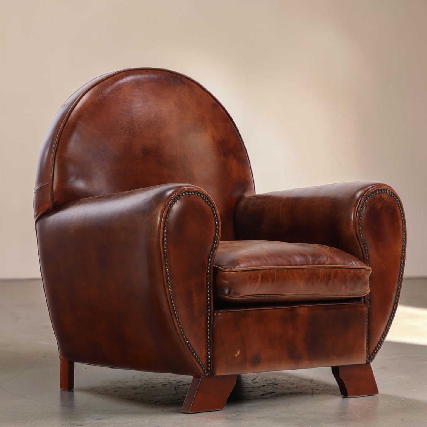 Early 20th Century Dutch Art Deco Leather Club Chairs, Pair
