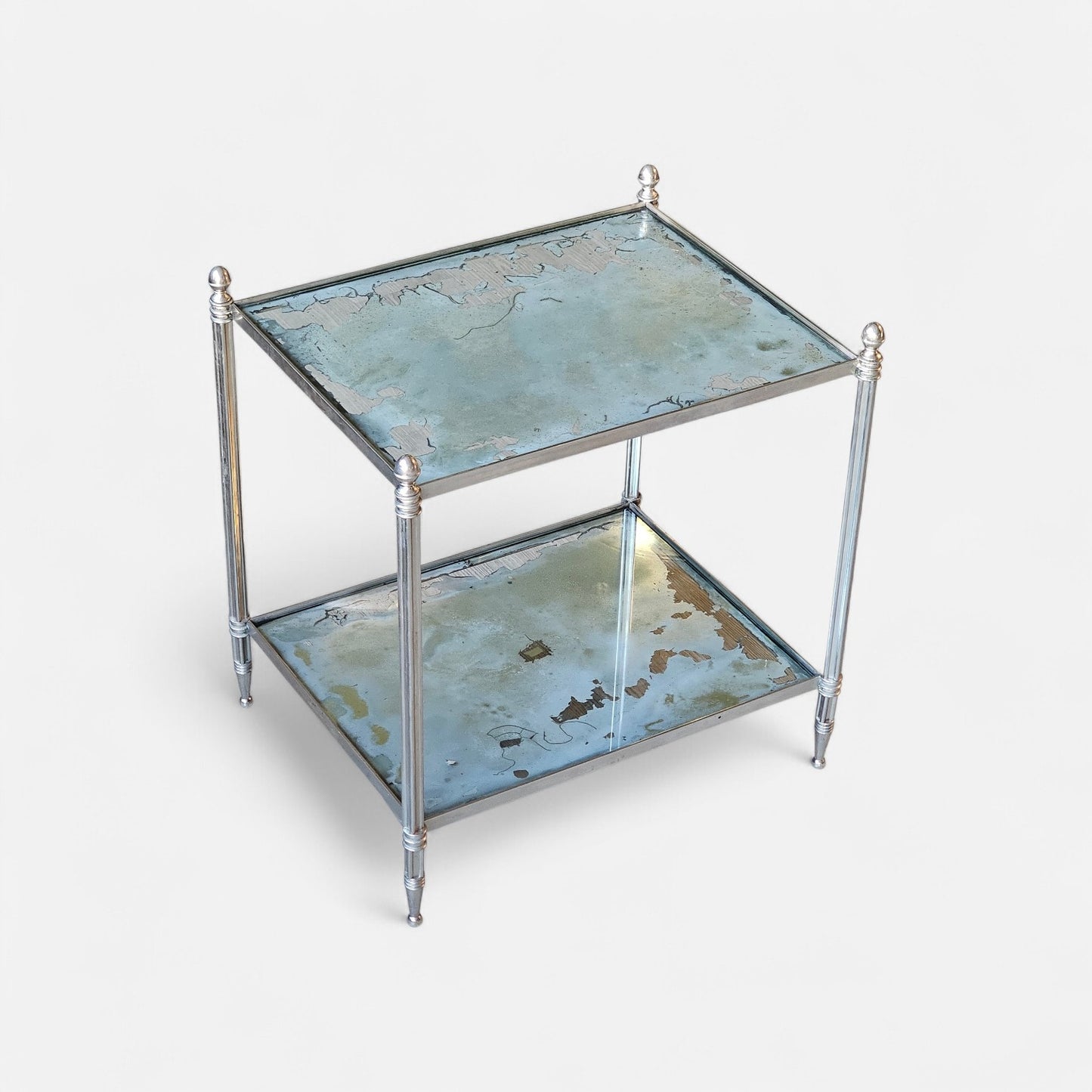 Chrome-Plated Two-Tier Side Table with Mirrored Shelves styled after Maison Jansen