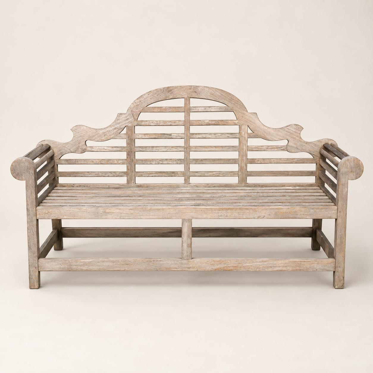 20th Century Lutyens-Style Teak Garden Bench with Weathered Patina