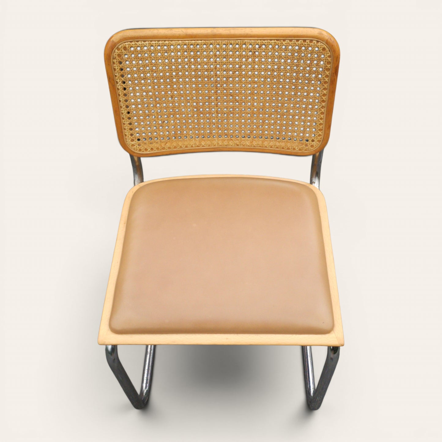 Cesca Dining Chairs, Set of Four, Cane and Leather, Attributed to Marcel Breuer