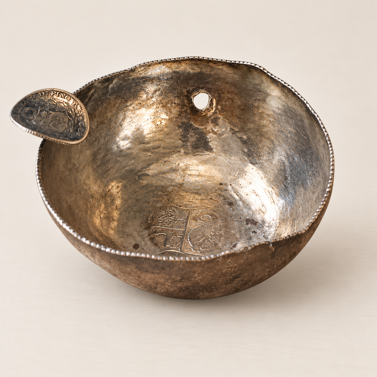 Antique Peruvian Coin-Mounted Silver Wine Tasting Cup