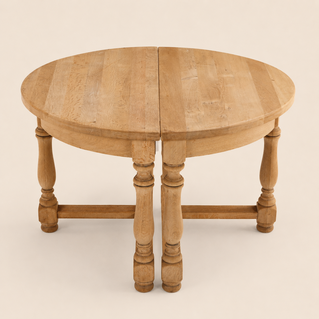1950s Pair of French Solid Oak Demilune Console Tables / Expandable Dining Form