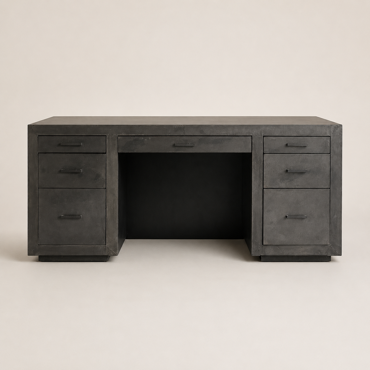 Restoration Hardware La Salle 7-Drawer Metal-Wrapped Desk in Zinc