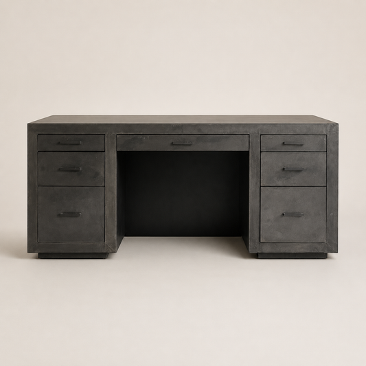 Restoration Hardware La Salle 7-Drawer Metal-Wrapped Desk in Zinc