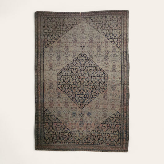 Early 20th Century Persian Area Rug in Rose, Deep Blue & Terracotta