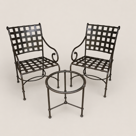Brown Jordan Florentine Patio Lounge Chairs and Side Table in Speckled Bronze Finish