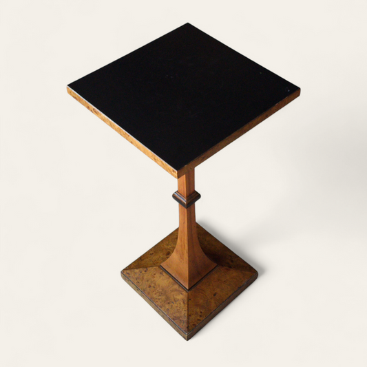 Burl Walnut & Ebonized Drinks Table / Pedestal, Styled after Biedermeyer 1960s