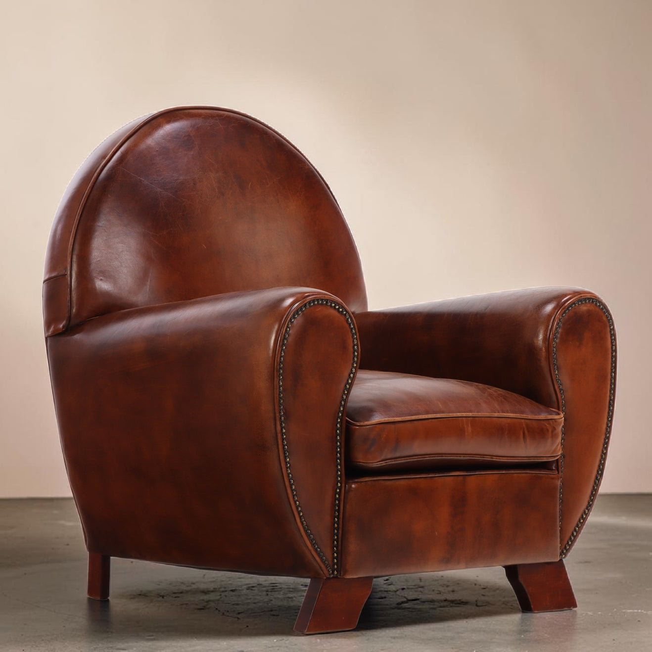 Early 20th Century Dutch Art Deco Leather Club Chairs, Pair
