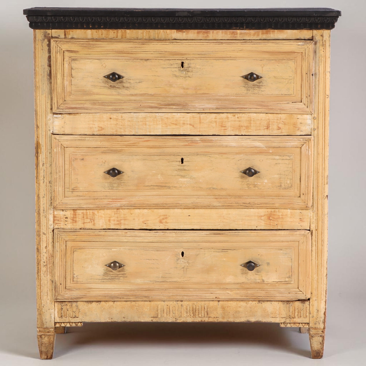 19th-Century French Pine Chest of Drawers with Painted Top