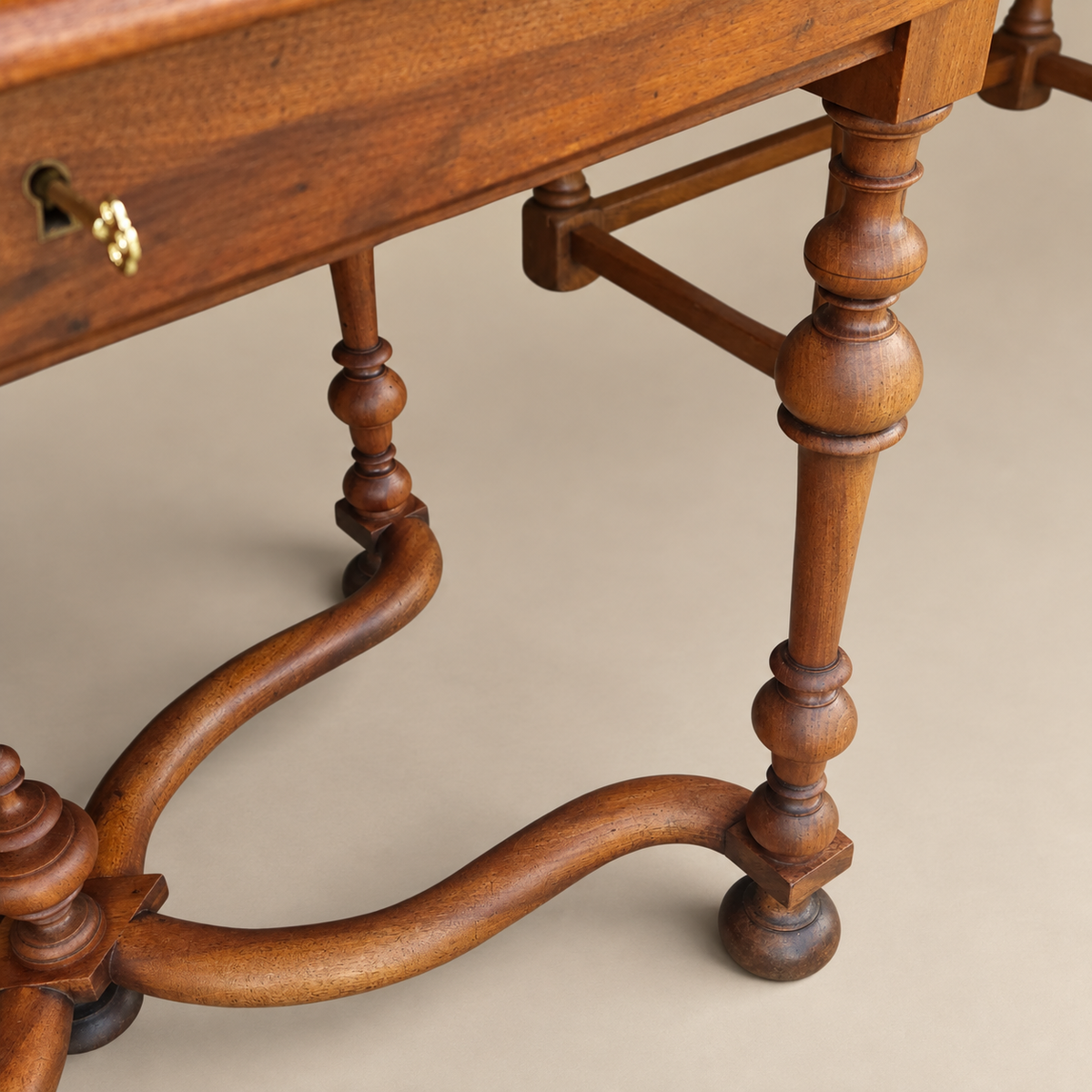 20th Century Louis XIII Style Walnut Writing Table with X-Form Stretcher