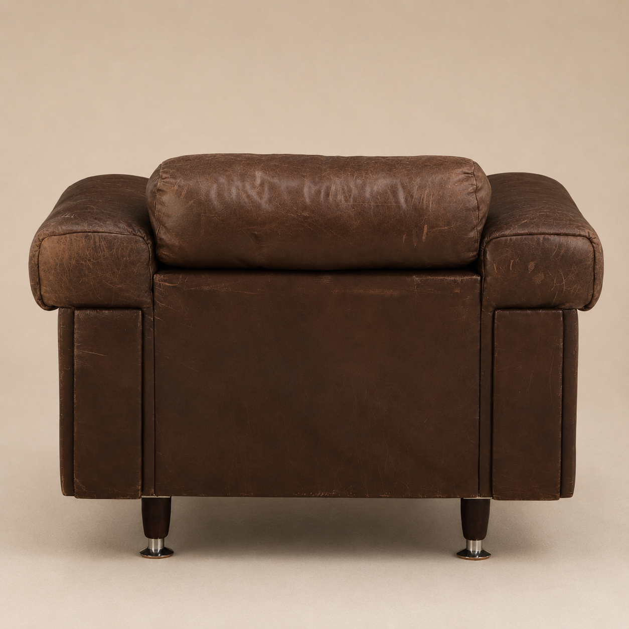 1970s Swiss Style Leather Lounge Chair and Ottoman in the Manner of De Sede