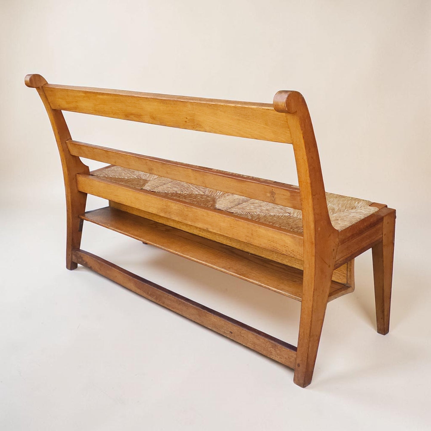 Mid-Century Dutch Oak Hall Bench with Rush Seat, Pair Available
