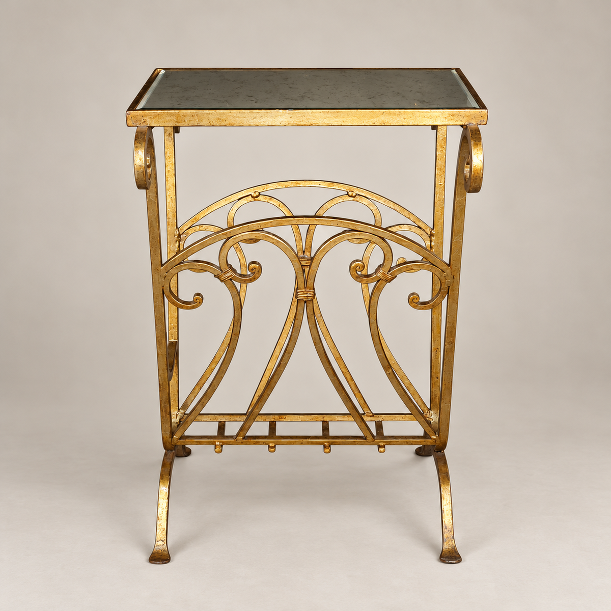 Mid-20th Century Hollywood Regency Gilt Metal Magazine Stand / Side Table with Mirrored Top