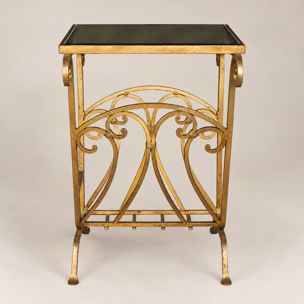 Mid-20th Century Hollywood Regency Gilt Metal Magazine Stand / Side Table with Mirrored Top