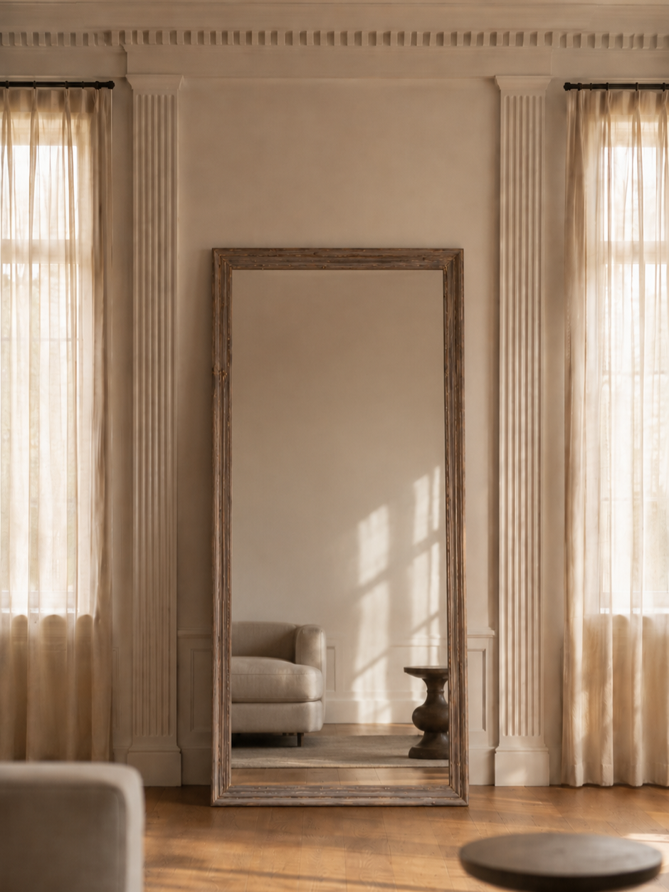 Early 20th Century French Molded Frame Floor Mirror, Refinished