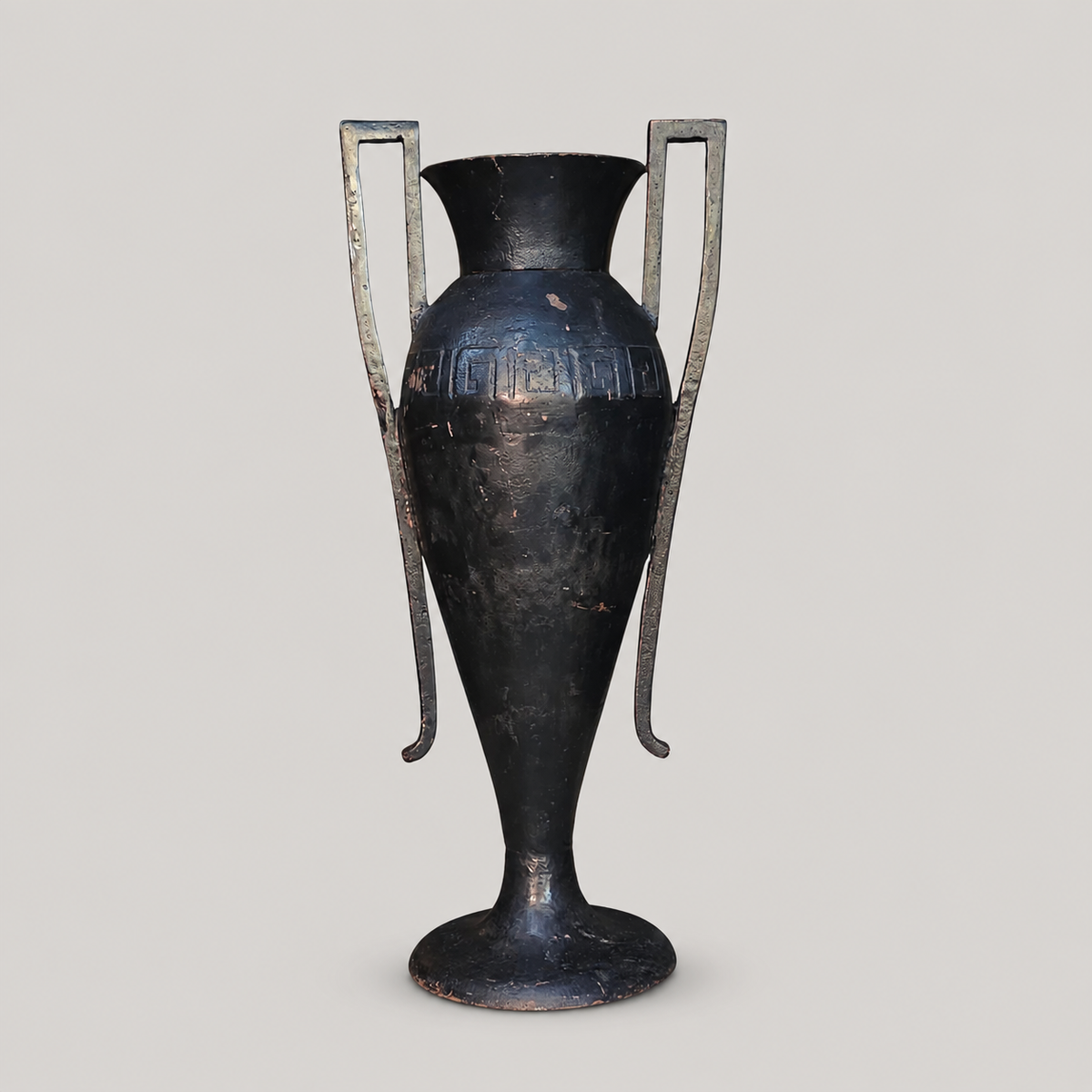 19th/20th Century Neoclassical Cast Iron Amphora Urn with Greek Key Band