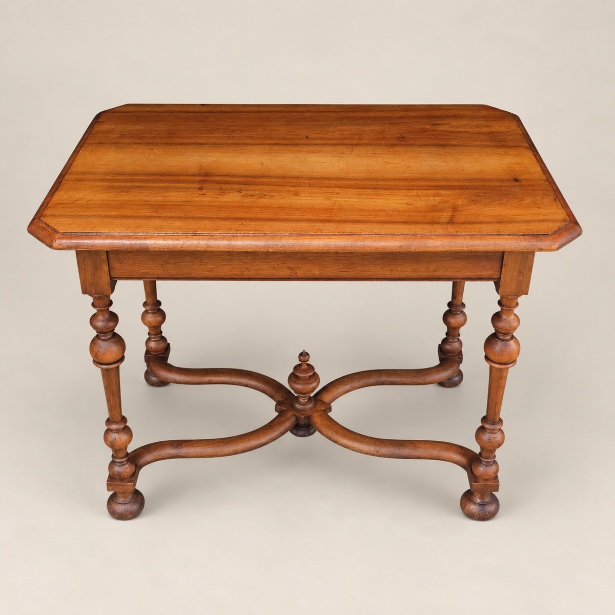 20th Century Louis XIII Style Walnut Writing Table with X-Form Stretcher