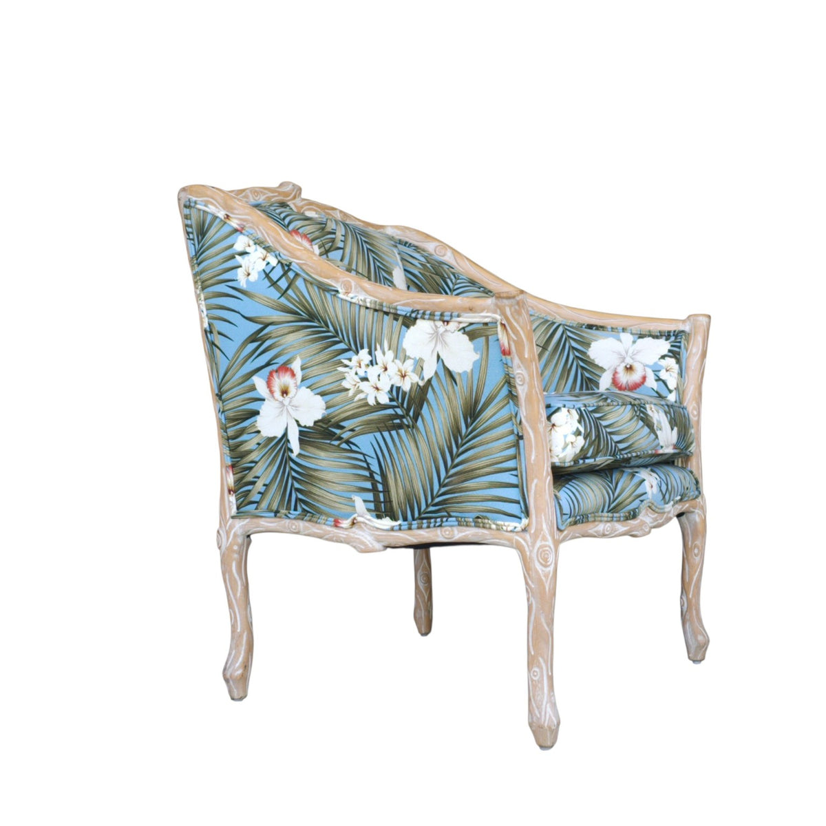 Late 20th Century–Early 21st Century Branch-Form Carved Wood Bergère Armchair with Tropical Upholstery