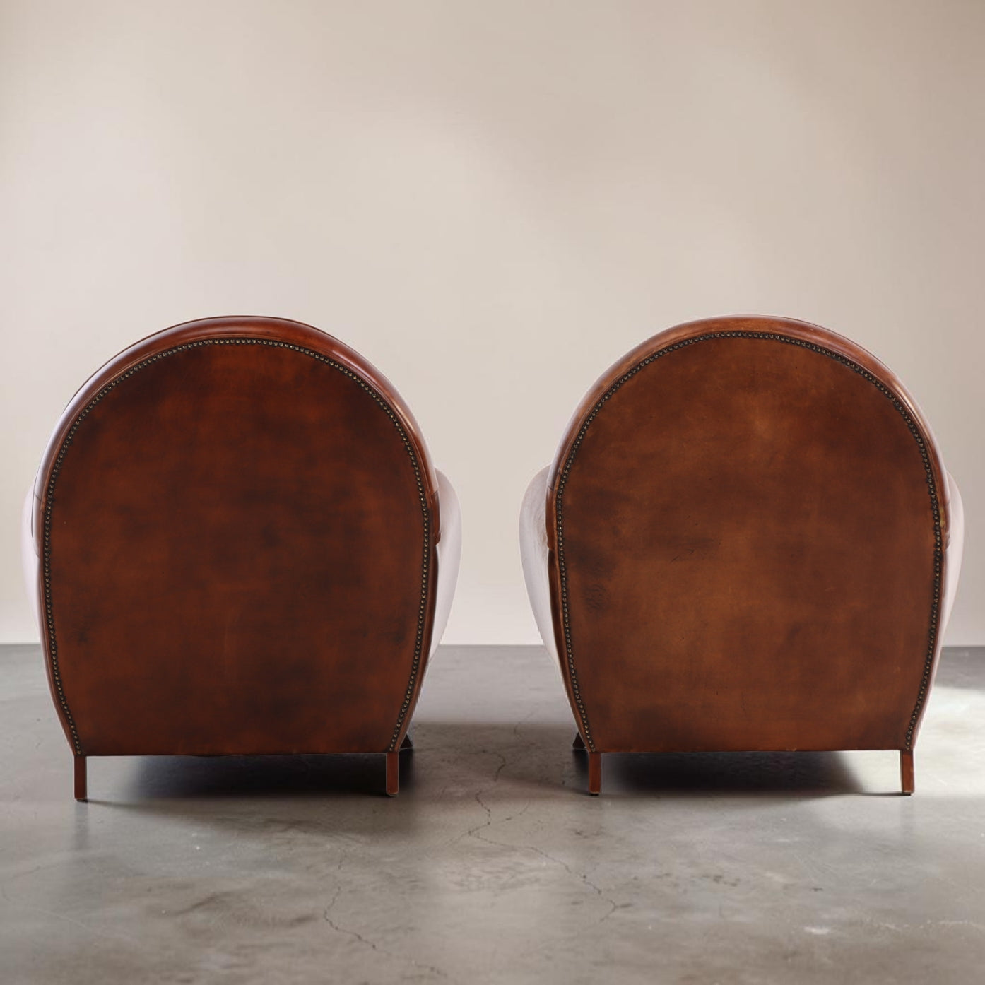 Early 20th Century Dutch Art Deco Leather Club Chairs, Pair